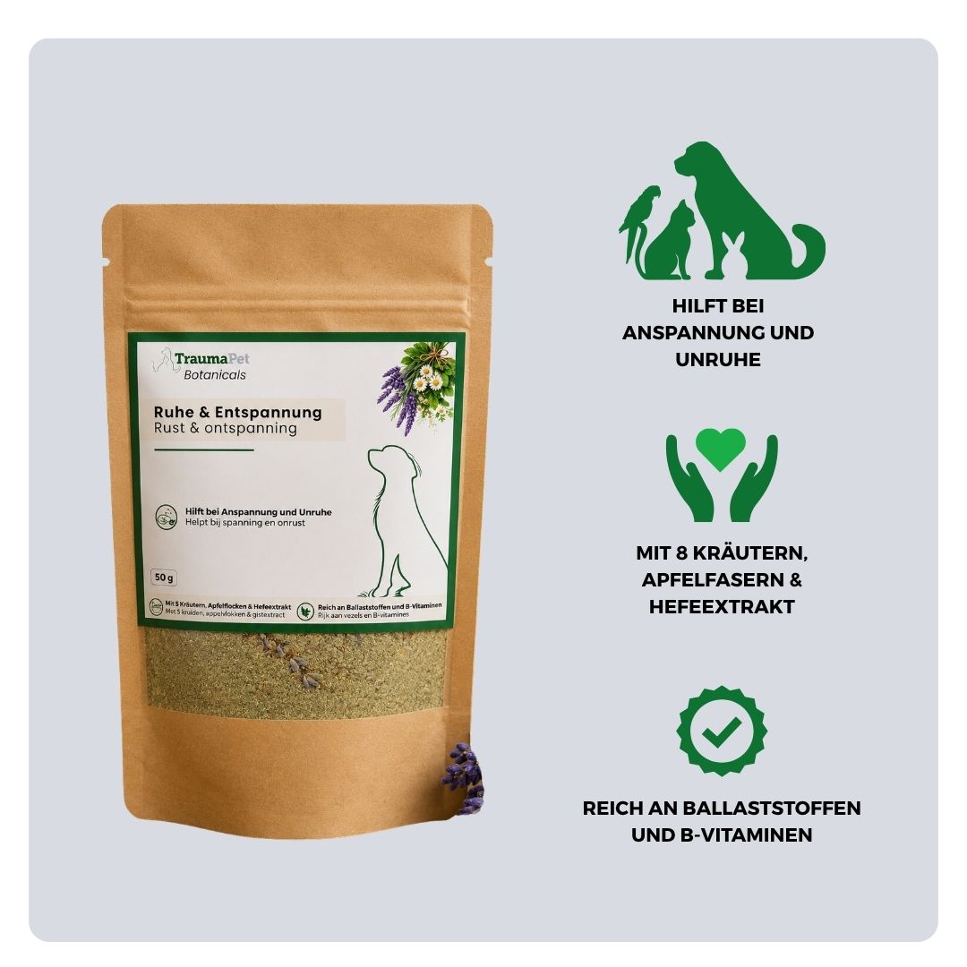 Inhaltsstoffe und Anwendung von TraumaPet Botanicals Ruhe & Entspannung zur Unterstützung von Entspannung und Stressabbau