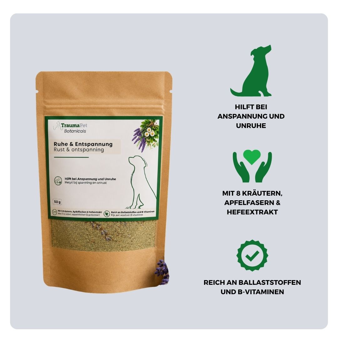 Inhaltsstoffe und Anwendung von TraumaPet Botanicals Ruhe & Entspannung zur Unterstützung von Entspannung und Stressabbau