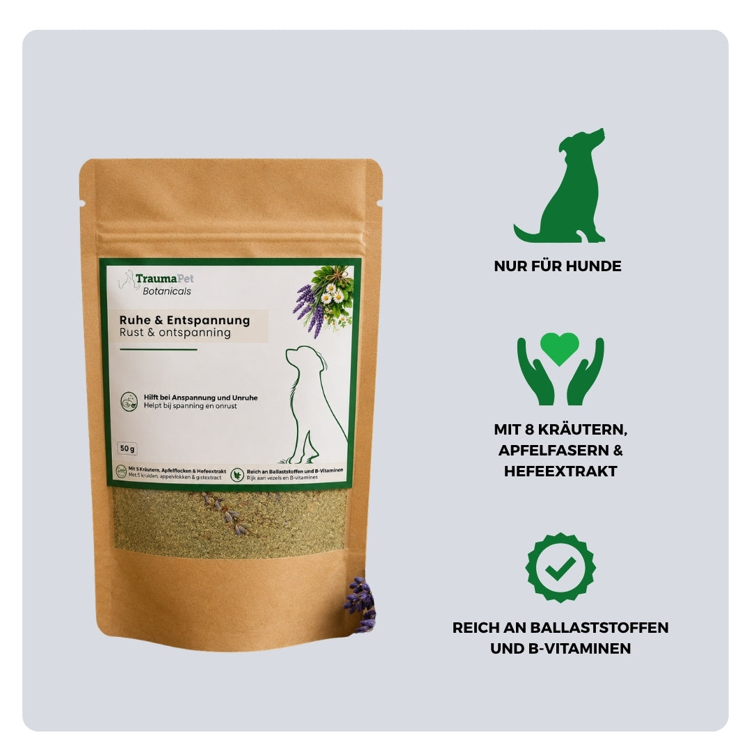 Inhaltsstoffe und Anwendung von TraumaPet Botanicals Ruhe & Entspannung zur Unterstützung von Entspannung und Stressabbau