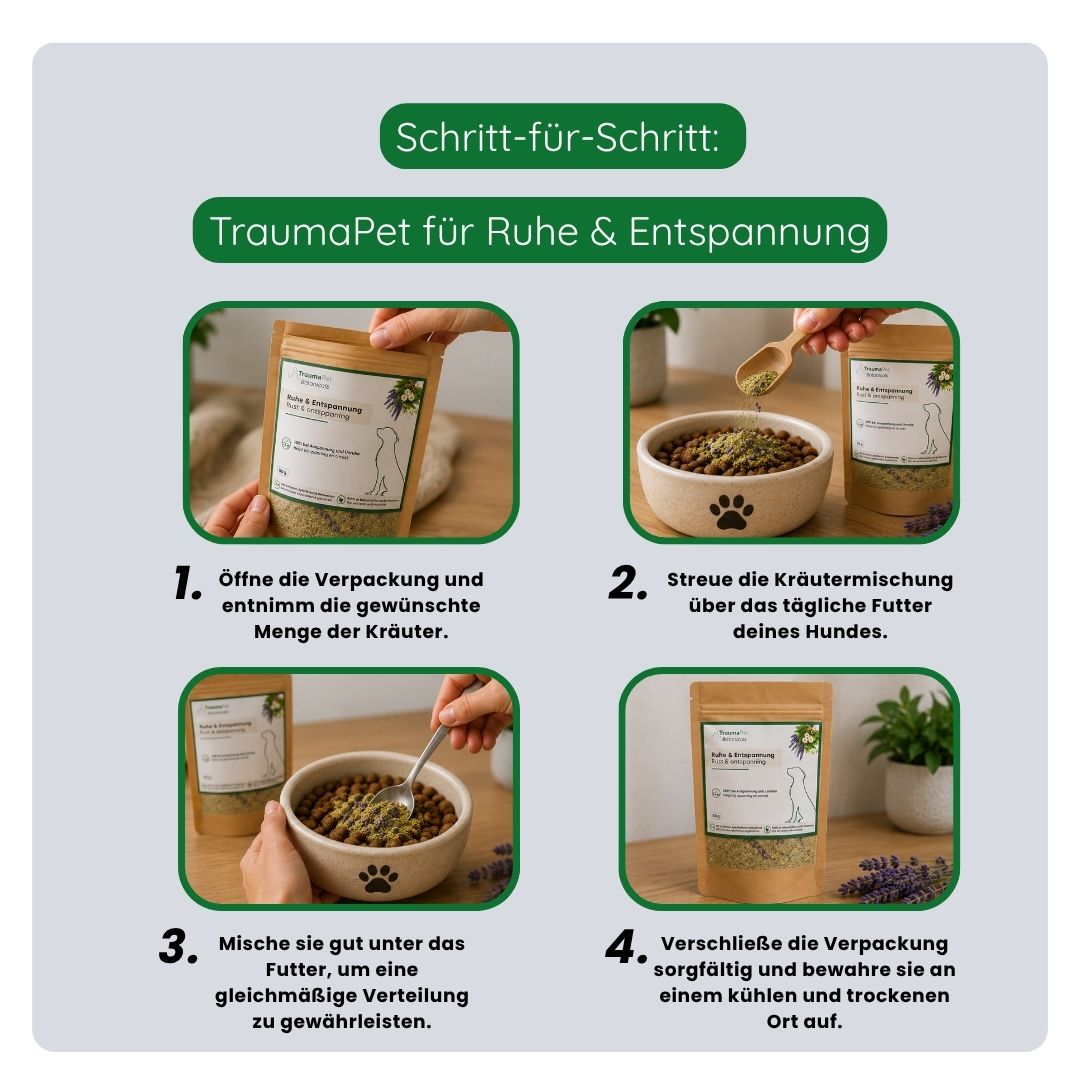 Inhaltsstoffe und Anwendung von TraumaPet Botanicals Ruhe & Entspannung zur Unterstützung von Entspannung und Stressabbau