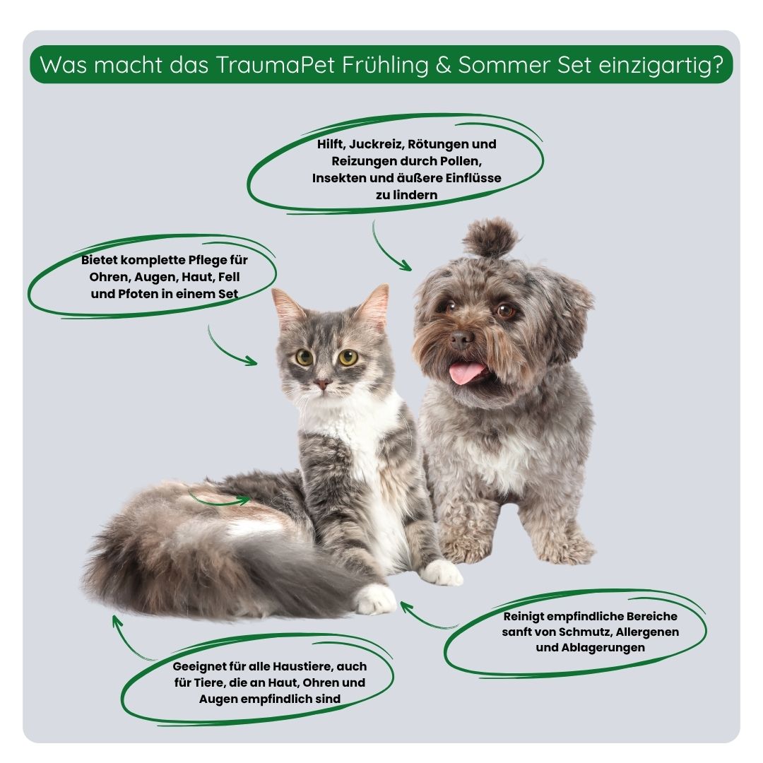 TraumaPet Frühling & Sommer Set pflegt Haut, Fell, Augen und Ohren und schützt vor Insekten und Irritationen