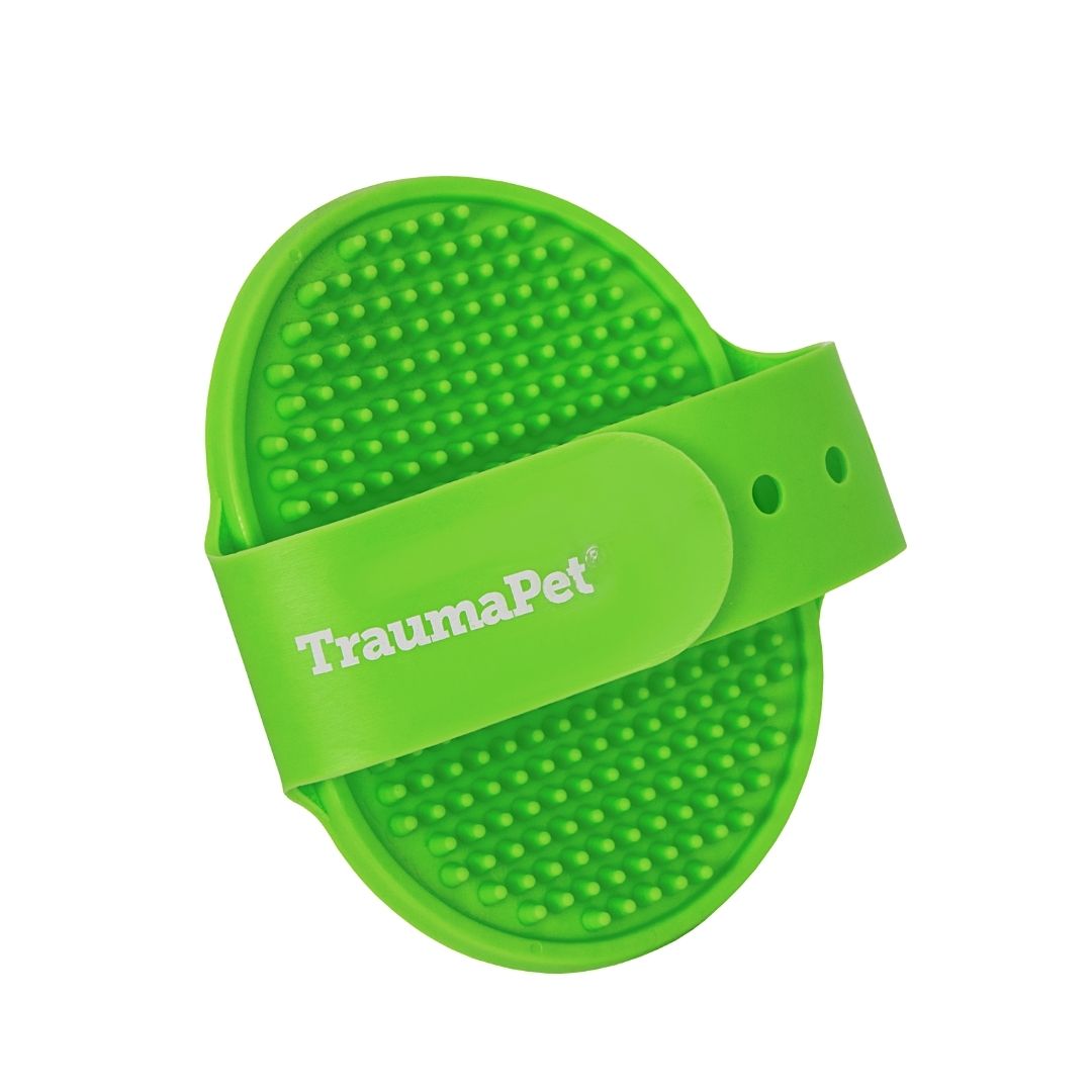 Weiche Silikon-Massagebürste für Hund und Katze. Entfernt lose Haare, fördert die Durchblutung und sorgt für einen entspannten Pflegemoment.
